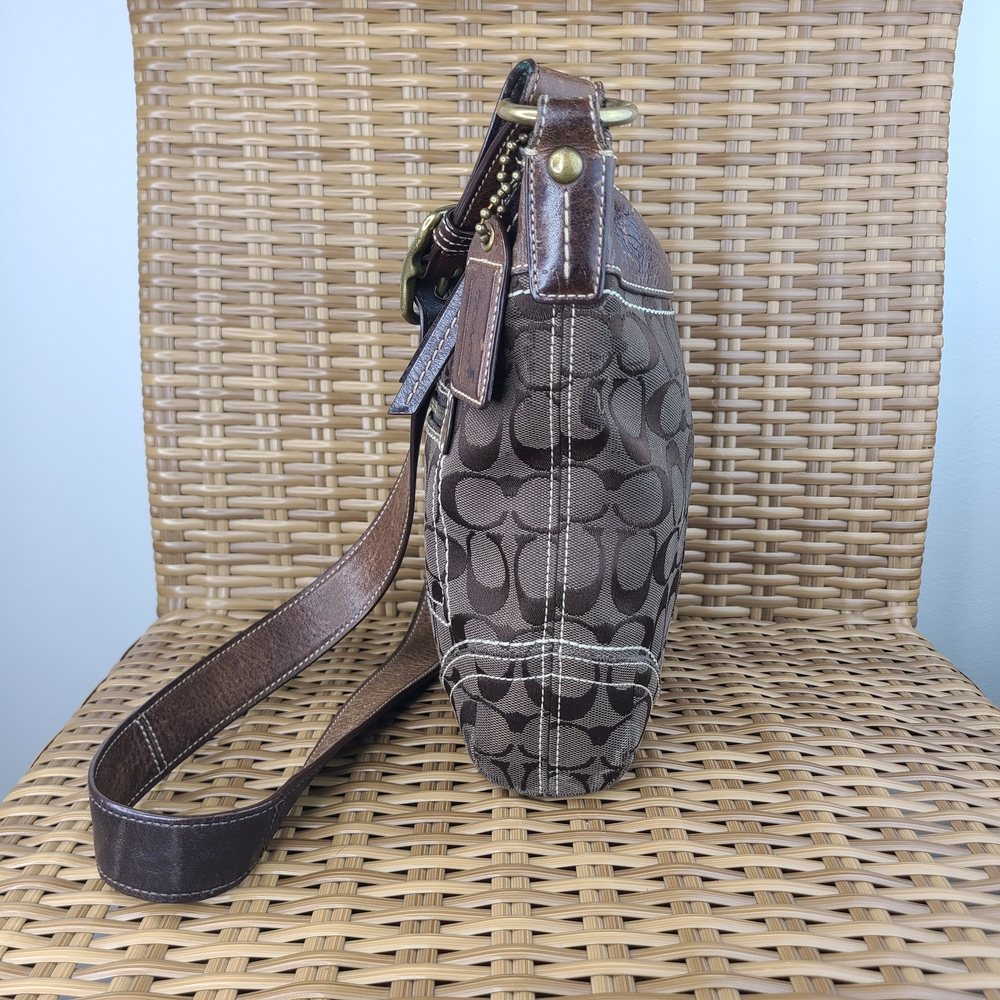 Coach 10402 Signature Jacquard Canvas Leather Brown Crossbody Shoulder Bag - Picture 6 of 16